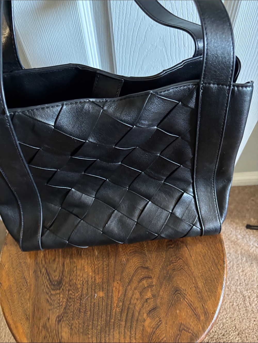 Anne Klein Black Woven Leather Tote